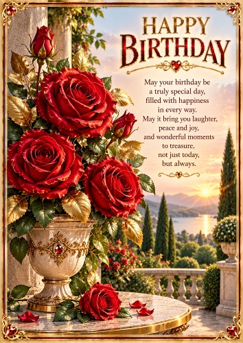 Golden Rose Garden Luxury A4 Portrait Birthday Card Topper