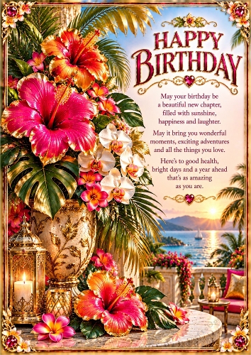 Tropical Paradise Luxury A4 Portrait Birthday Card Topper