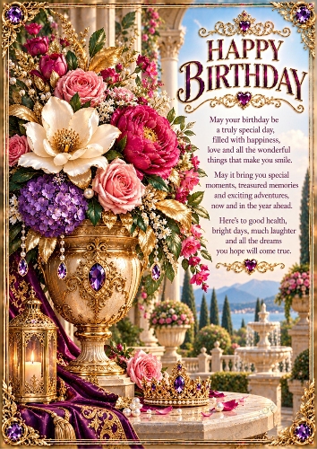 Royal Floral Gardens Luxury A4 Portrait Birthday Card Topper