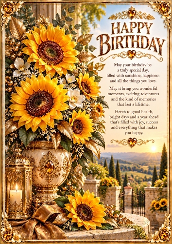 Sunflower Gold Luxury A4 Portrait Birthday Card Topper