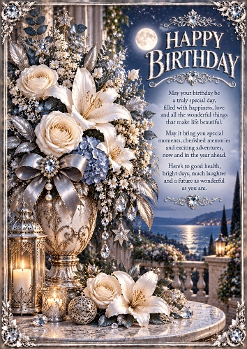 Silver Moon Garden Luxury A4 Portrait Birthday Card Topper