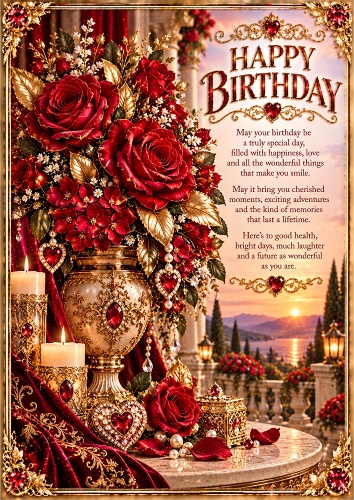 Ruby And Gold Romance Luxury A4 Portrait Birthday Card Topper