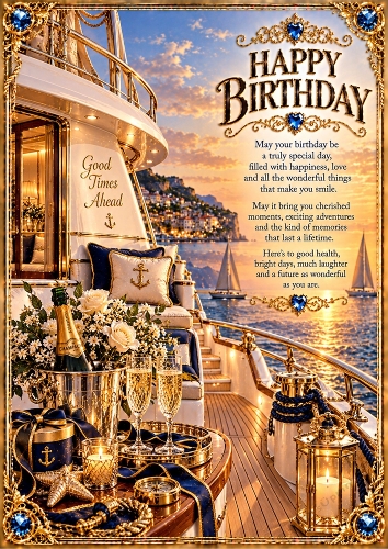 Seaside Yacht A4 Portrait Luxury Birthday Card Topper