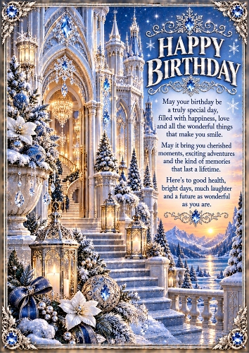 Crystal Ice Palace A4 Portrait Luxury Birthday Card Topper