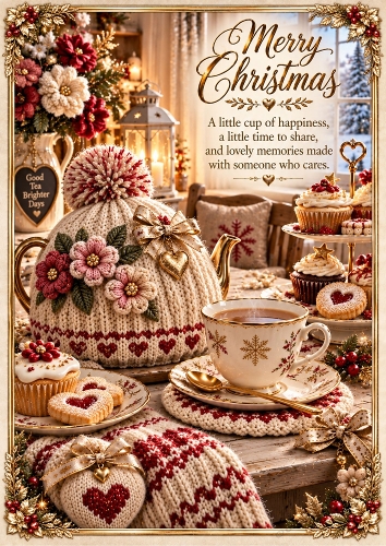  Knitted Tea And Treats Christmas Luxury A4 Portrait Card Topper
