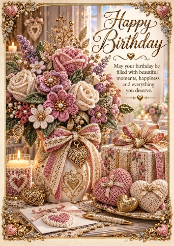  Knitted Birthday Bouquet Luxury A4 Portrait Card Topper