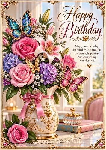 Luxury Birthday Butterfly Bouquet A4 Portrait Card Topper