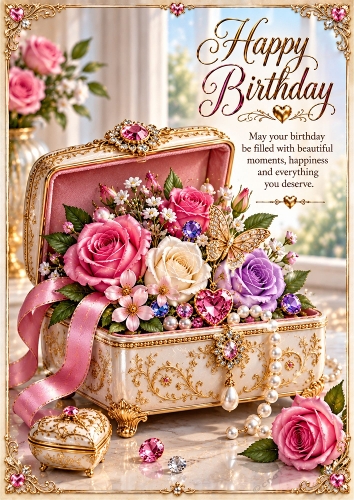 Luxury Birthday Jewel Box Of Flowers A4 Portrait Card Topper