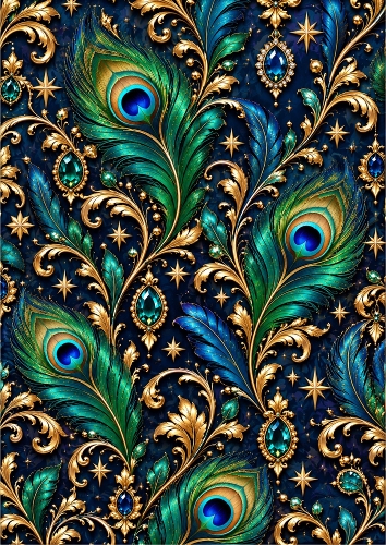 Midnight Peacock A4 Seamless Pattern Background 