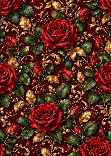 Burgundy Rose Garden A4  Luxury Seamless Pattern Background 