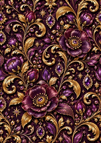 Royal Purple And Gold Luxury Damask A4  Luxury Seamless Pattern Background 