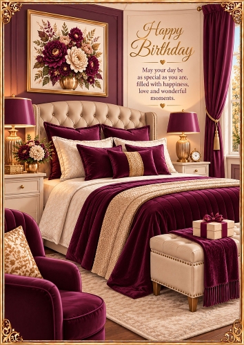 Luxury Bedroom A4 Portrait Birthday Card Topper