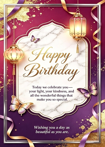 Birthday Lantern Golden Glow A4 Portrait Birthday Card Topper