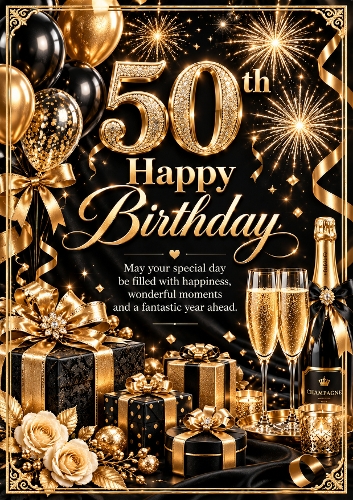 50th Birthday Luxury A4 Portrait Card Topper