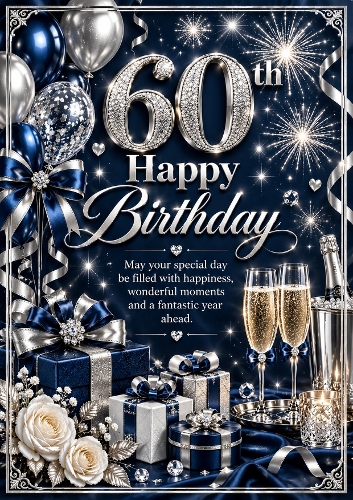 60th Birthday Luxury A4 Portrait Card Topper