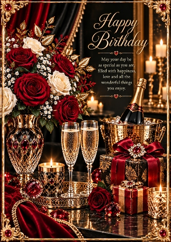 Midnight Black And Ruby Luxury Birthday A4 Portrait Card Topper