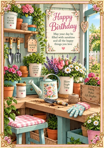 Happy Garden Shed A4 Portrait Birthday Card Topper