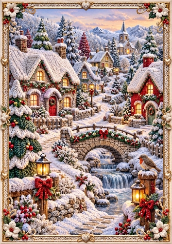 Knitted Winter Village A4 Portrait Card Topper 