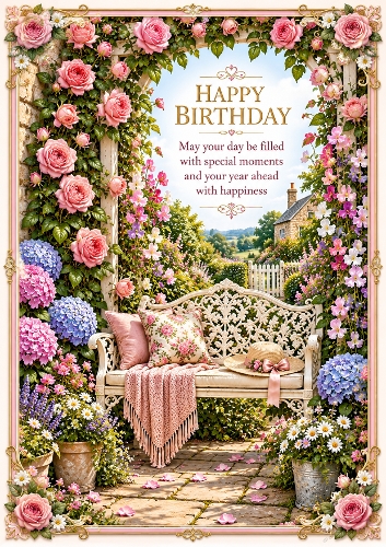 Rose Garden Bench A4 Portrait Card Topper 