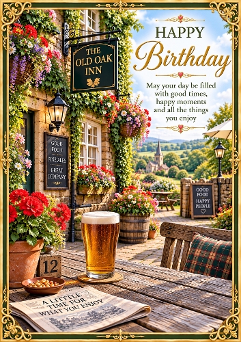 Classic  Country Pub A4 Portrait Birthday Card Topper 