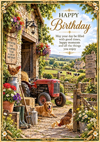 Farmers Country Scene A4 Portrait Birthday Card Topper 