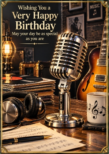 Classic Microphone A4 Portrait Birthday Card Topper
