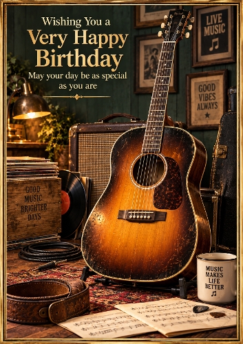 Vintage Guitar A4 Portrait Birthday Card Topper