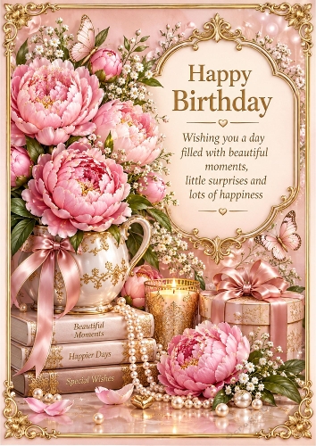 Luxury Pink Peonies A4 Birthday Card Topper