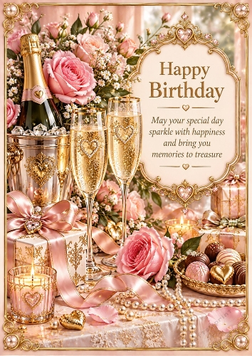Champagne And Roses A4 Birthday Card Topper