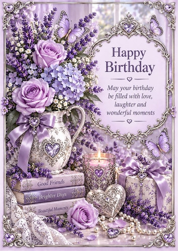Lavender And Silver Birthday A4 Card Topper