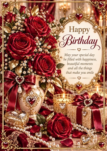 Ruby Rose Romance Birthday A4 Card Topper