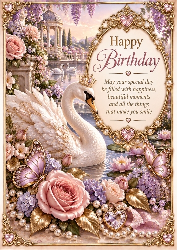 Swan Lake Elegance Birthday A4 Card Topper