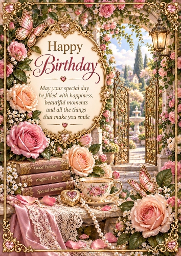 English Rose Garden Birthday A4 Card Topper