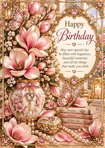 Blush Magnolia Elegance Birthday A4 Card Topper