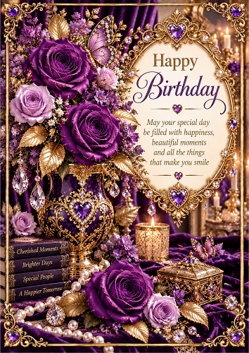 Purple Velvet And Gold  Birthday A4 Card Topper