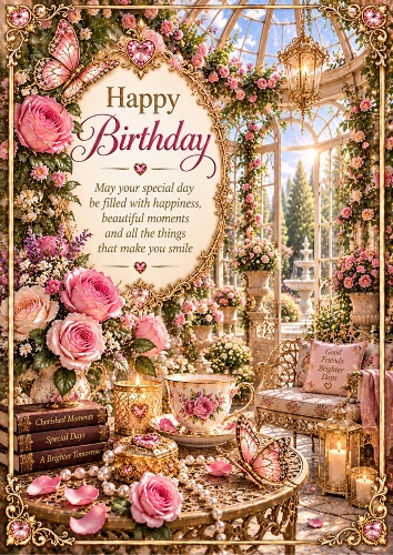 Enchanted Rose Conservatory Birthday A4 Card Topper