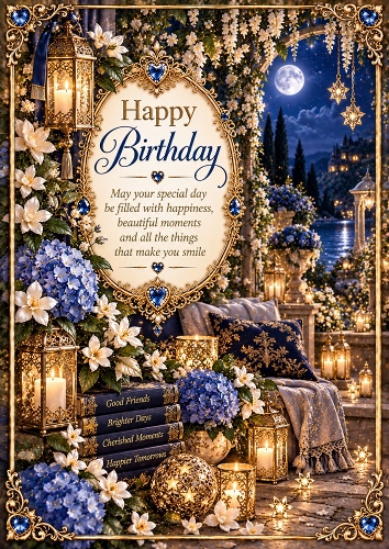 Moonlight Garden Lanterns Birthday A4 Card Topper