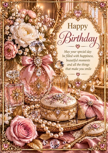 Vintage Perfume And Pearls Birthday A4 Card Topper