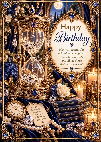 Golden Hourglass Birthday A4 Card Topper