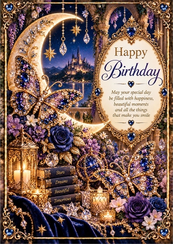Moonlit Butterfly Palace Birthday A4 Card Topper