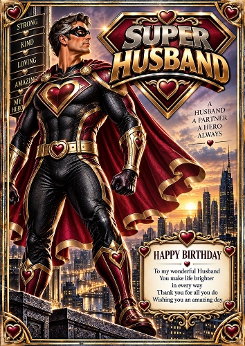 Super Husband A4 Portrait Birthday Card Topper