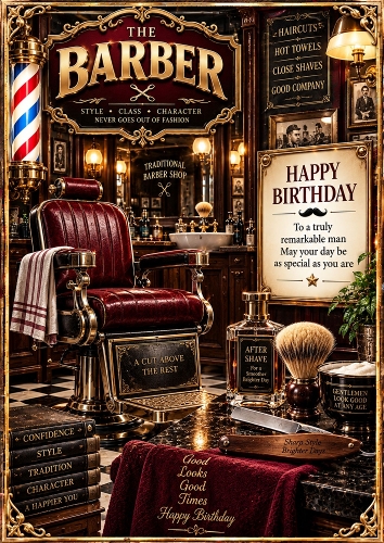 The Barber A4 Portrait Birthday Card Topper