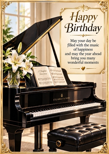 Classic Piano A4 Portrait Birthday Card Topper