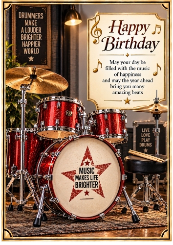 Drummers  Birthday A4 Portrait Birthday Card Topper