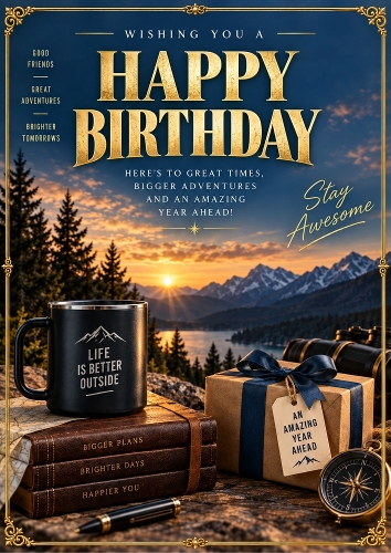 Golden Adventure Birthday A4 Card Topper