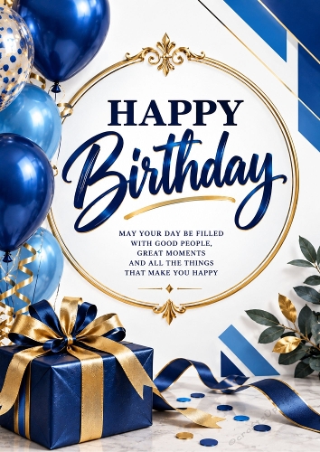 Modern Blue Birthday A4 Card Topper