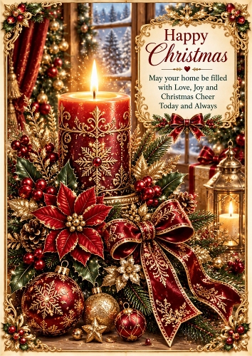 Christmas Candle And Holly A4 Portrait Card Topper