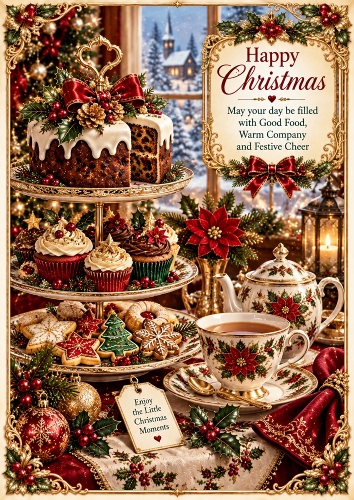 Festive Afternoon Tea Christmas A4 Portrait Card Topper