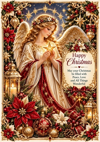 Golden Christmas Angel A4 Portrait Card Topper
