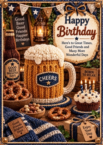 Knitted Beer And Birthday A4 Portrait Card Topper